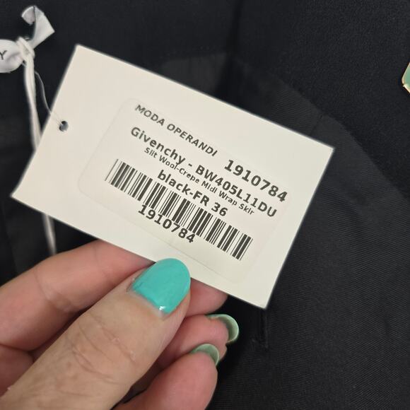 Givenchy Wool Crepe Wrap Midi Skirt Black Gold Turn Lock Hardware Silk 36 NWT - Picture 9 of 14